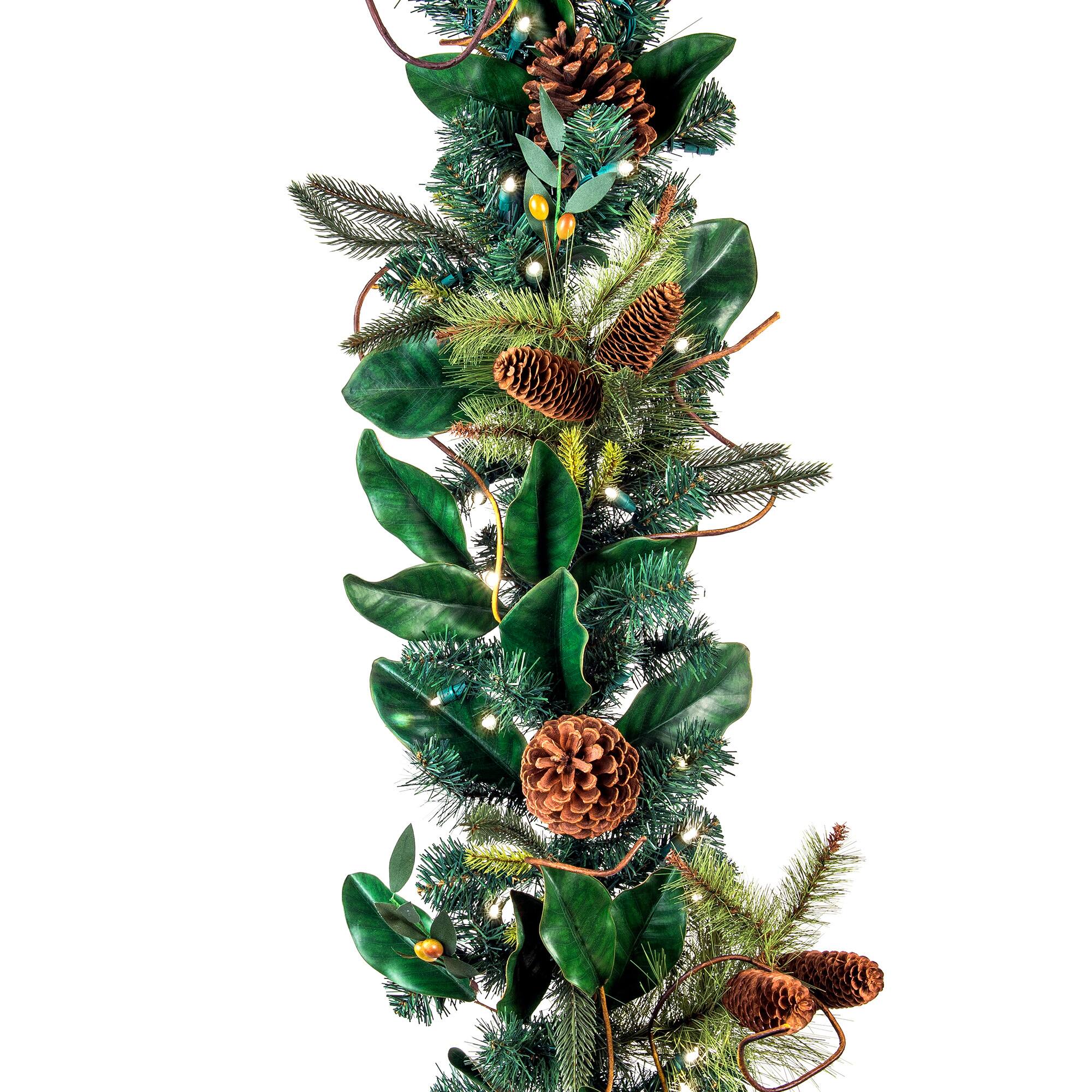 Village Lighting 9ft. Pre-Lit LED Magnolia Leaf Garland